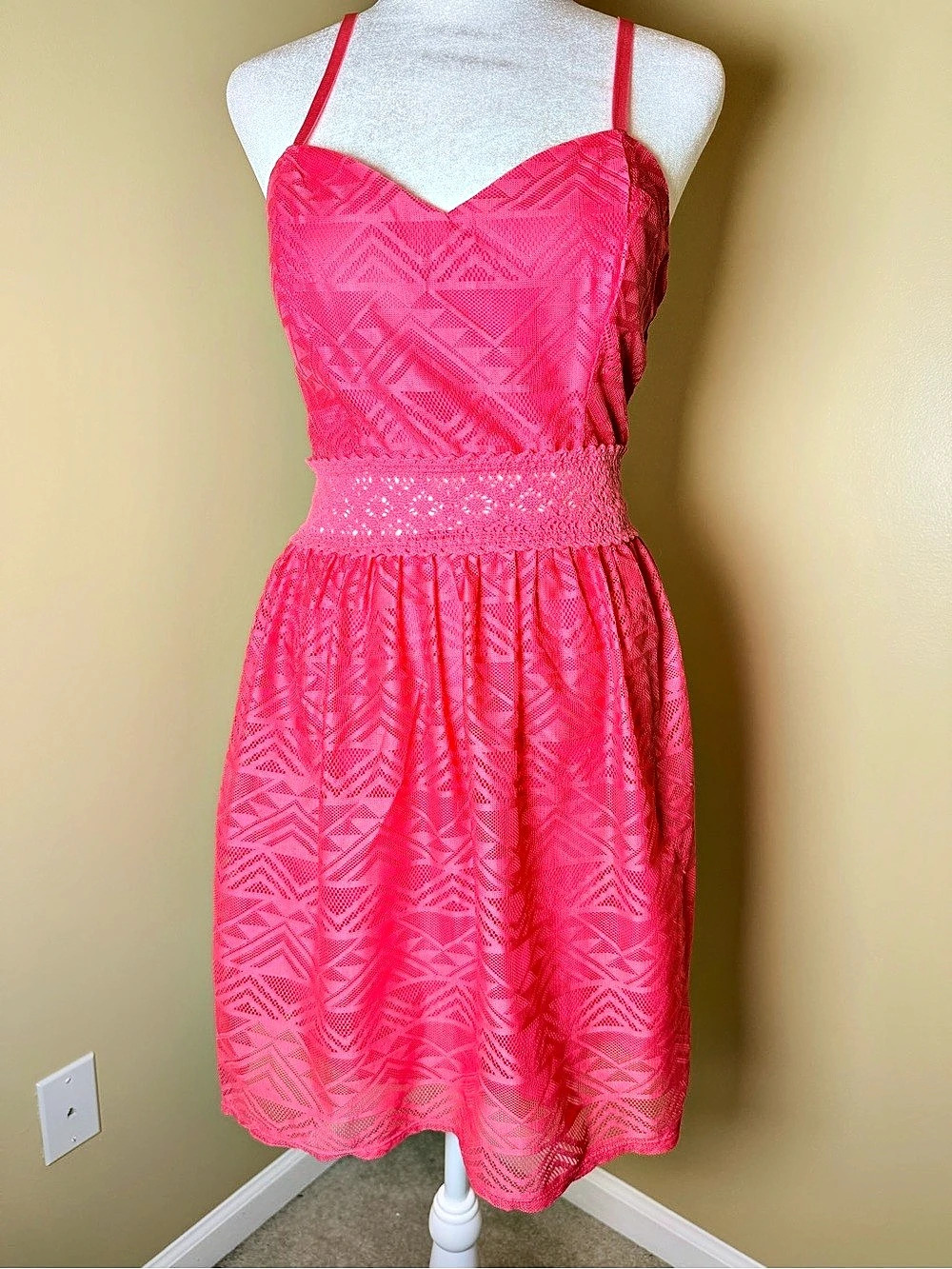 Pink Mini Dress in Pink - lace detail
